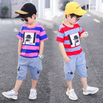 Childrens clothes boy summer clothing suit 2022 new children Summer short sleeves CUHK Tong Shuai Boy pure cotton damp clothes