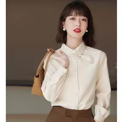 French temperament shirt female design sense niche unilateral rabbit collar long sleeve shirt wear jacket autumn and winter