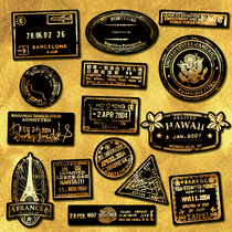 Gold vintage stamp postmark trolley case luggage luggage personality laptop waterproof sticker wall sticker cabinet