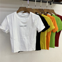 HAPPY SWEETY SUMMER SHORT UMBILICAL SMALL T-SHIRT WOMENS LETTER PRINT TIGHT CREW NECK BASE SHORT-SLEEVED TOP
