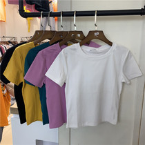 HAPPY SWEETY WHITE t-SHIRT womens SHORT-SLEEVED SLIM SHORT T NEW BLACK ROUND NECK TIGHT HALF SLEEVE SOLID COLOR