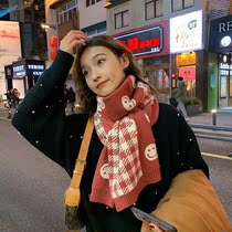 Grid smile scarf female autumn winter Han version couple cute girl Japanese knitting wool around the neck to keep warm
