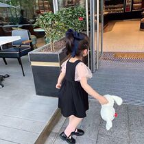 Tide brand girl bubble sleeve dress 2021 summer new baby girl A- line dress short sleeve mesh love childrens clothing