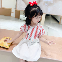 Tide brand girl dress summer dress 2021 new foreign girl baby stripe short sleeve childrens dress summer princess dress