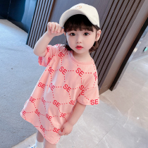 Tide brand girl dress summer thin cotton short sleeve foreign style princess dress 2021 new children childrens T-shirt skirt