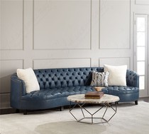 Curved blue Italian designer model room homestay creative special-shaped sofa American living room leather three-person sofa