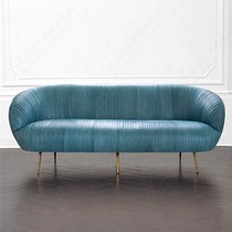 Nordic creative industry wind metal foot soft leather trio sofa blue fully fitted designer living room sofa