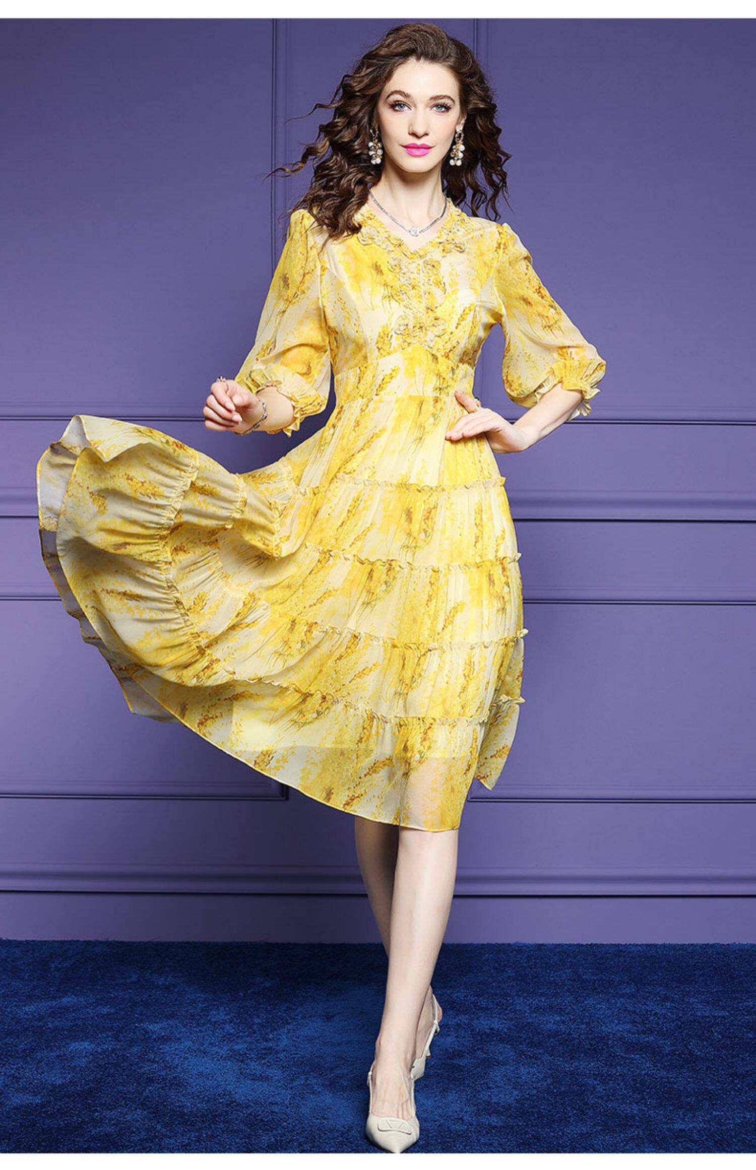 真丝连衣裙夏2025新款高端精致大牌气质桑蚕丝碎花裙夏季显瘦长裙