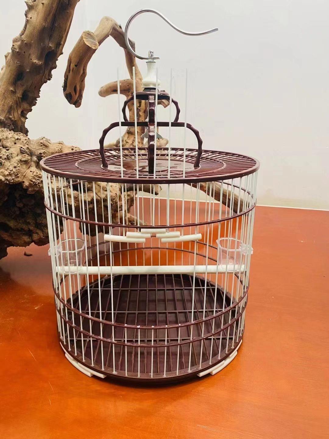 塑钢鸟笼平顶圆笼abs材质靛颏黄鸟通用万能笼直径265高防摔耐用