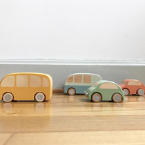 Macaron colored beech car minibus inertia return car boys and girls wooden toys