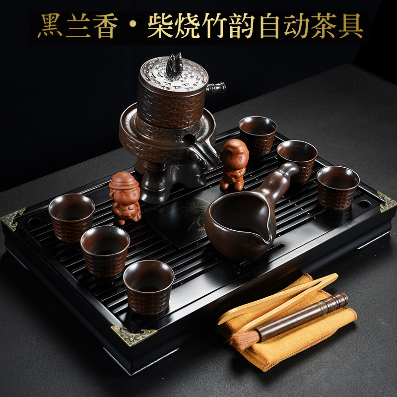 Lazy kung fu tea set suit household contracted solid wood tea tray of a complete set of ceramic purple ice to crack the teapot tea cups