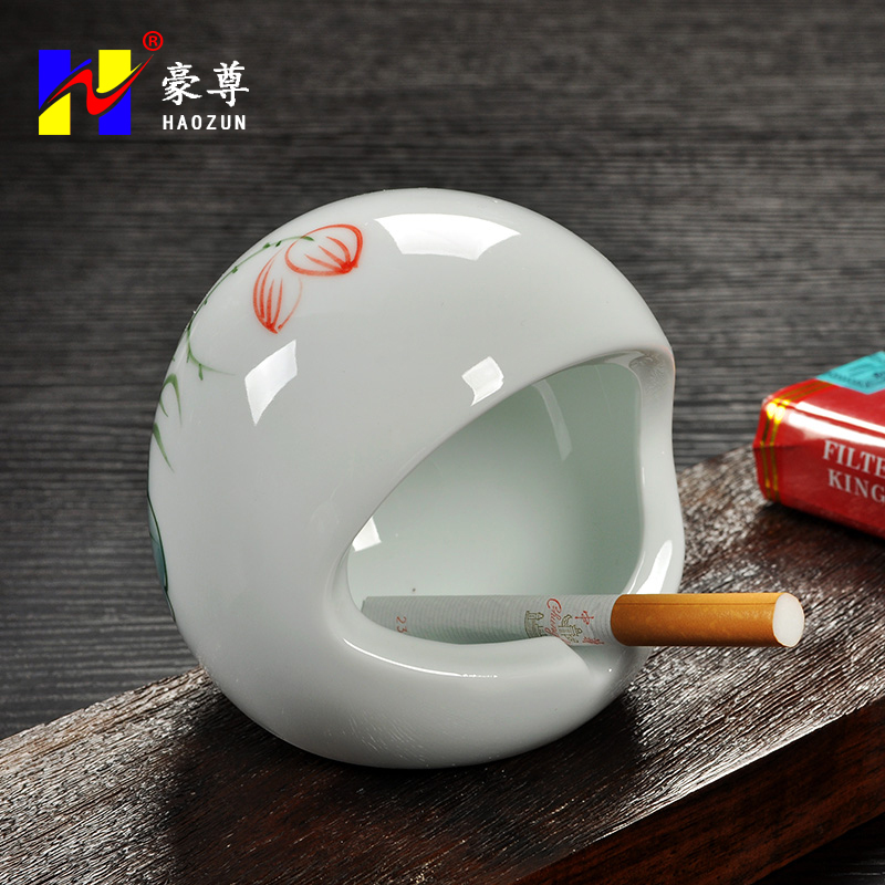 Hao chun landscape ashtray ashtray ceramic hand - made celadon lotus small ashtray egg - shaped wind type ashtray