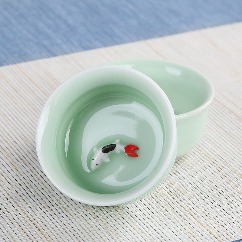 Sand embellish celadon ceramic tea set household contracted Japanese office travel small round tray is suing portable package