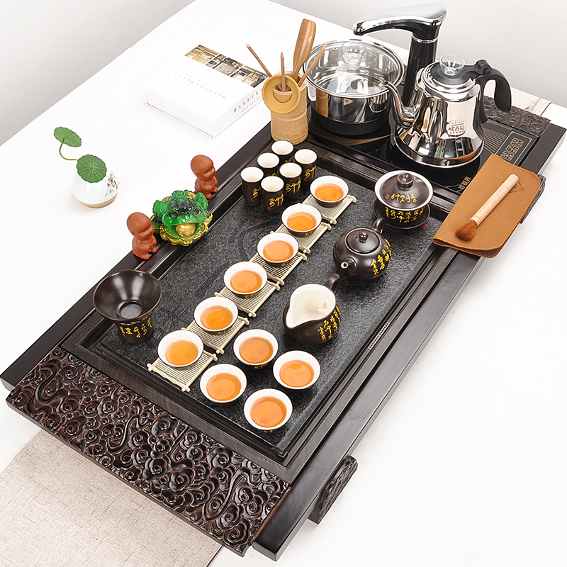 Sharply stone tea set suit household automatic four unity contracted purple ceramic kung fu tea set solid wood tea tray