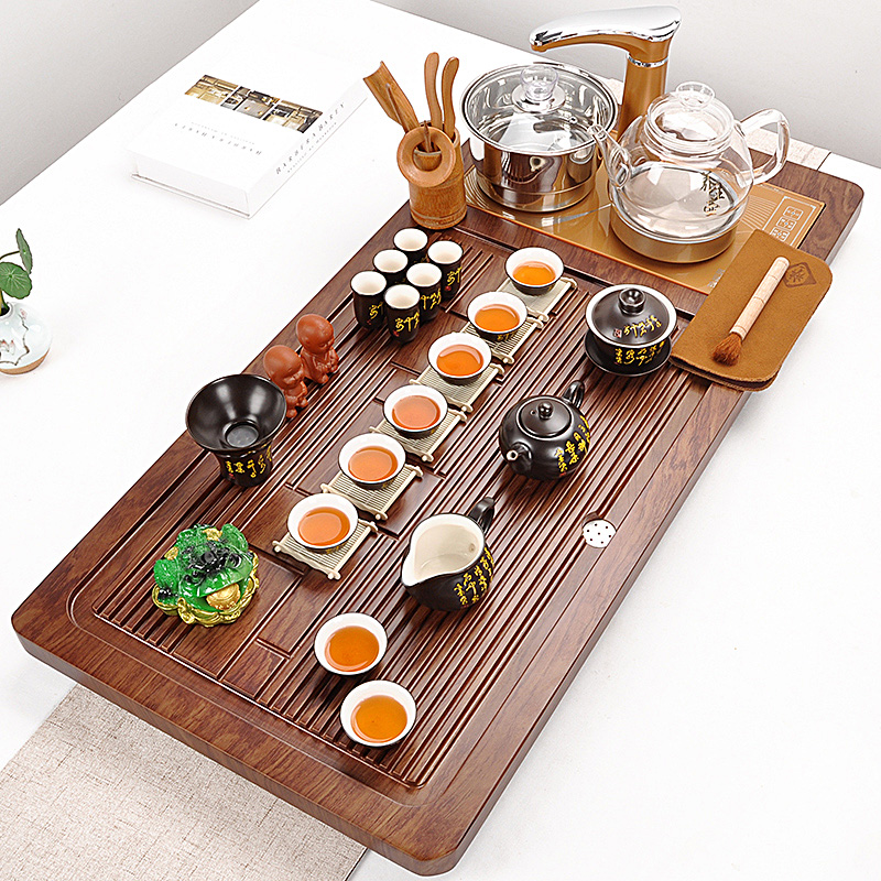 Tea set with violet arenaceous kung fu Tea set solid wood Tea tray Tea sets Tea Tea sea contracted automatic glass