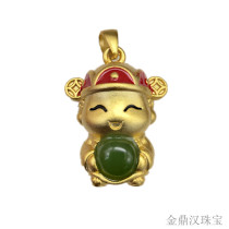 Factory direct sales of new Hetian jade jasper ancient method S925 silver inlaid 3D three-dimensional small god of wealth pendant live supply