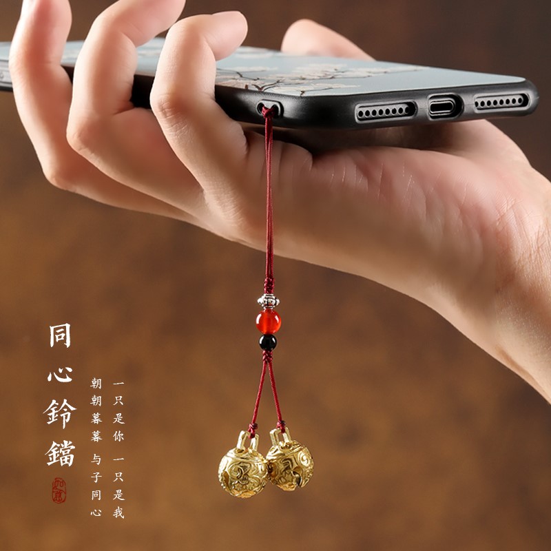 Brass Little Bell Mobile phone kekkun hanging piece handlocked rope U-plate cute girl short bag jewelry