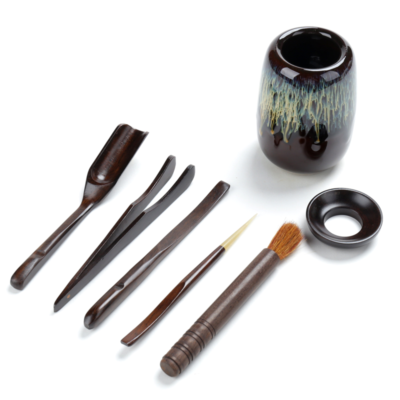 Poly real (sheng ebony wood tea six gentleman 's suit temmoku glaze wiredrawing kung fu tea set up accessories tea tray