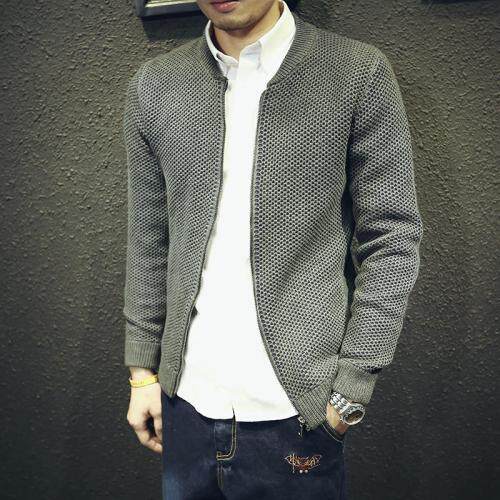 春秋款男士开衫拉鍊毛衣男针织衫外套男韩版青年商务修身夹克潮流