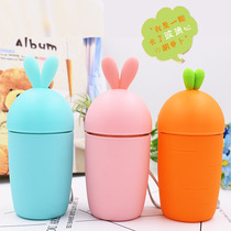 Korean version of cute rabbit carrot glass Children male and female students girl heart water cup creative handy cup
