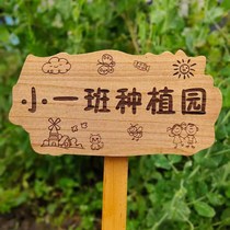 Carved solid wood waterproof ground card kindergarten planting area signboard custom school farm adoption card production