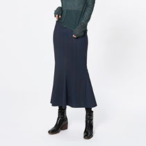 UNDORABLE DARK BLUE STRIPED HIGH WAIST FISHTAIL PLAID SKIRT WOOL SKIRT FEMALE SKIRT ORIGINAL DESIGN WOMENs CLOTHING