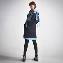 UNDORABLE Black Blue Woven Lace Strap Square Collar Bow Slim Skinny Underfitting Dress Women