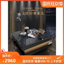Marble KTV coffee table TV cabinet combination simple modern Nordic stainless steel square Hong Kong style Italian light luxury