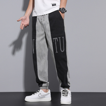 Sports Pants Guys 2022 Summer New splicing Coloured jeans Male damp loose bunches Casual Pants Fall