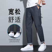 Jeans Mens Summer Tide Cards Loose Straight Barrel 2022 New Trend Casual Elastic Long Pants Thin fall