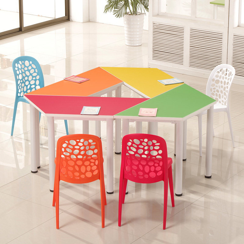 幼稚园休息室卡通桌半圆形辅导班课桌椅单人书写台大班桌画台白色