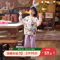 Childrens lovely girls sleeve long sleeve spring and autumn thin pure cotton two pieces of cartoon cute girls home suit