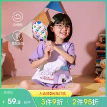 Child Sleepwear Summer Girl Short Sleeve Pure Cotton Thin girl 10-12-year-old CUHK Scout Cartoon Half Sleeve Home Dress