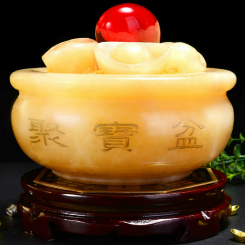 开光聚宝盆摆件米黄玉元宝招财聚财风水摆件开业礼品客厅家居饰品