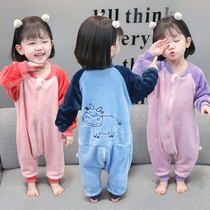 Baby Spring and Autumn Sleeping Bag Children Flag Coral Velvet Couple Pajamas Baby Hanging thickening legs anti-kick