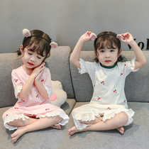 Girls pajamas summer thin baby cotton pure cotton short sleeve baby clothes air conditioning clothes