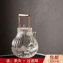 Japanese-style simple chrysanthemum petals heat-resistant thickened glass teapot Copper handle beam Glass teapot electric pottery stove special