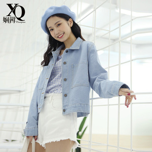 女装2018春秋新品牛仔短外套小清新牛仔外套女休闲宽松港味短外套