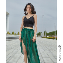 Magnificent Solo Show 2021 New Belly Leather Dance Rehearsal Service Suit V Collar Blouse Temperament Coarse Hemp Yarn Strap Skirt