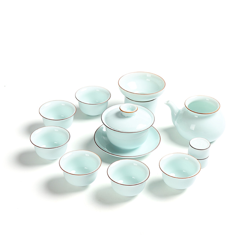 Ding heng celadon of a complete set of tea service suit green glaze kung fu tea tea pot lid bowl of tea cup gift boxes