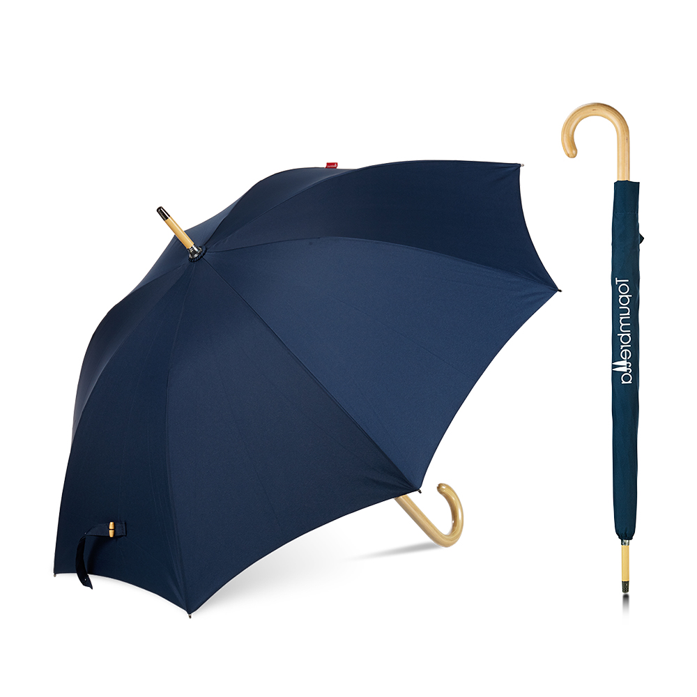 topumbrella 原木复古经典纯色长柄雨伞 文艺范