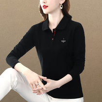 Long-sleeved t-shirt girl spring and autumn 2021 new embroidered fashion body pure-colored mother big-colored top polo shirt