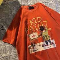 American retro fun cartoon printing national tide ins short-sleeved T-shirt men and women 2021 spring and summer new loose couple shirt