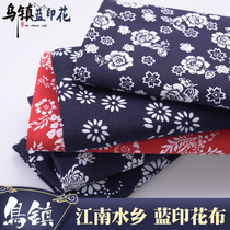 Wuzhen blue printed fabric cotton batik blue and white cloth Chinese National style cotton linen tablecloth curtain fabric handmade diiy