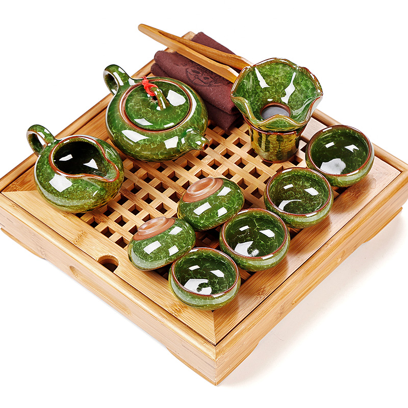 Simple small kung fu tea set home sitting room mini tea tray ceramic ice crack teapot tea taking office