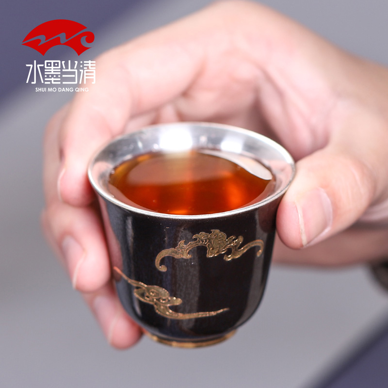 Tasted silver gilding kung fu tea set gift boxes silver restoring ancient ways of Chinese style household ceramics cup high - end office to receive a visitor