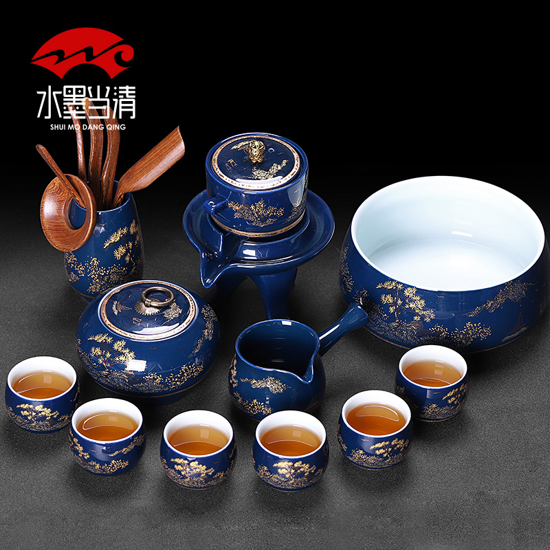 Stone mill lazy tea set semi automatic teapot tea to prevent hot creative household ceramics kung fu tea cups