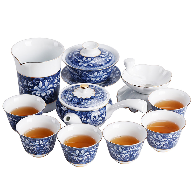 Jingdezhen blue and white porcelain kung fu tea set of household ceramic teapot teacup Chinese style restoring ancient ways contracted creative side