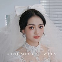21 Korean bridal headdress Mori bow top clip hairclip Super fairy wedding dress with makeup styling