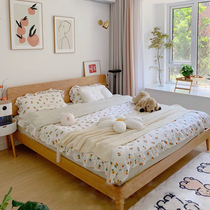 Nordic solid wood bed Simple double bed Master bedroom Oak 1 8 meters 1 5 household small apartment Simple modern log bed
